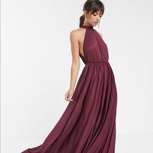 ASOS DESIGN halter pleated waisted maxi dress